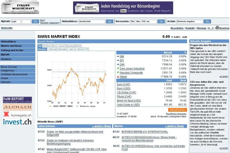Bild: insign realisierte Online-Plattform der Finanz und Wirtschaft neu - fuw.ch