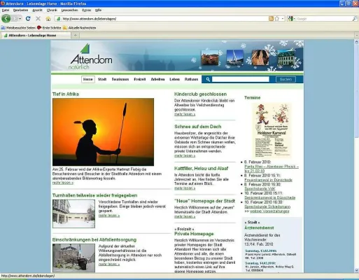 Bild: attendorn.de – neues Layout seit 1. Februar 2010 online – 25.000 Besucher in einer Woche