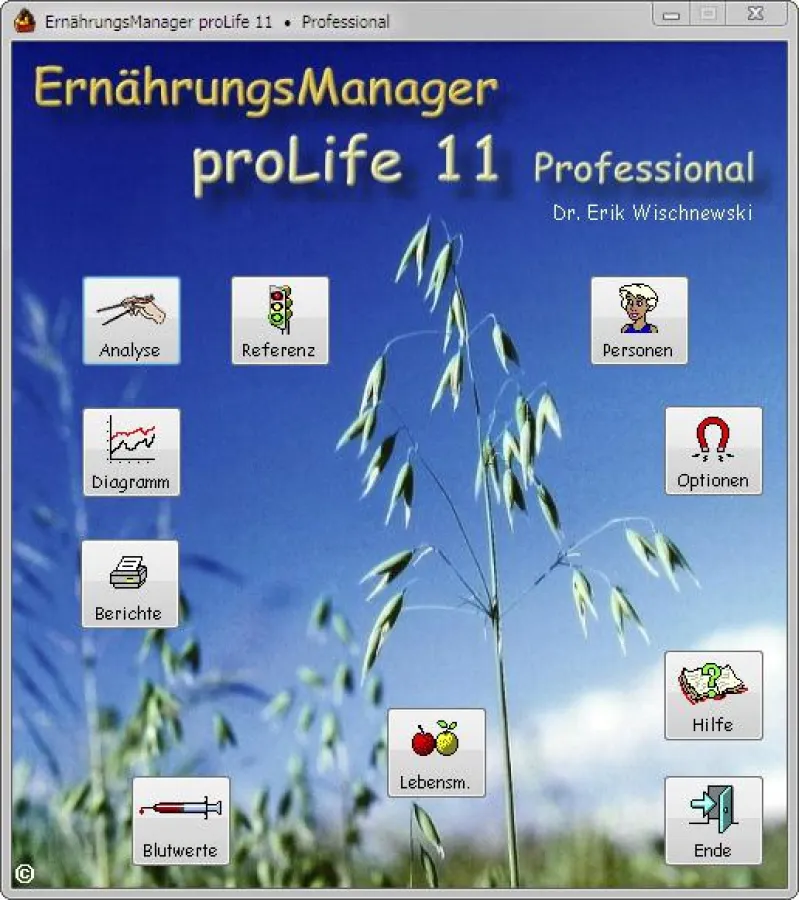 Hauptmenü des ErnährungsManagers proLife 11