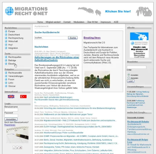 Bild: Das von Dr. Klaus Dienelt herausgegebene und von Prof. Dr. Günter Renner begründete Fachportal migrationsrecht.net zum deutschen Ausländerrecht und europäischen Migrationsrecht erscheint in der Auflag