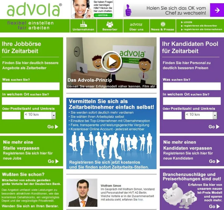 Advola - Marktplattform für Zeitarbeit