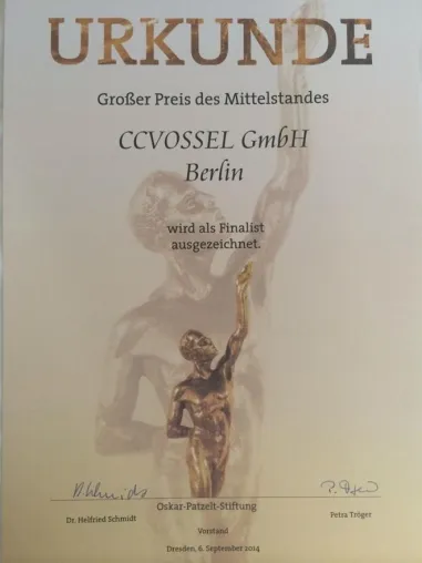 Bild: CCVOSSEL GmbH als Finalist beim „Großen Preis des Mittelstandes 2014“ ausgezeichnet