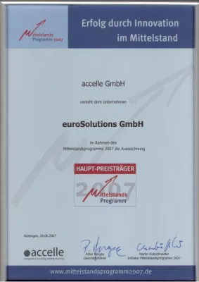 Bild: Nürtinger accelle GmbH vergibt beim Mittelstandsprogramm 2007 Preise im Wert von 65.000 €