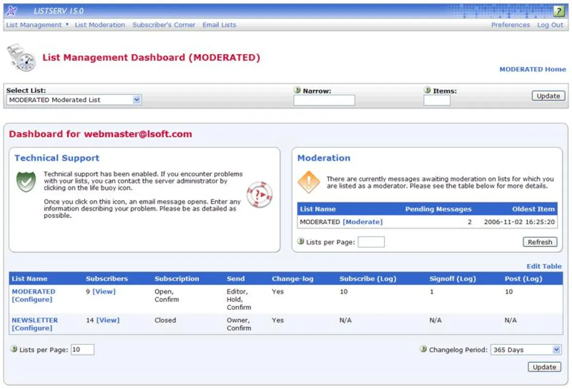 LISTSERV 15.0 - Benutzeroberfläche in neuem Design