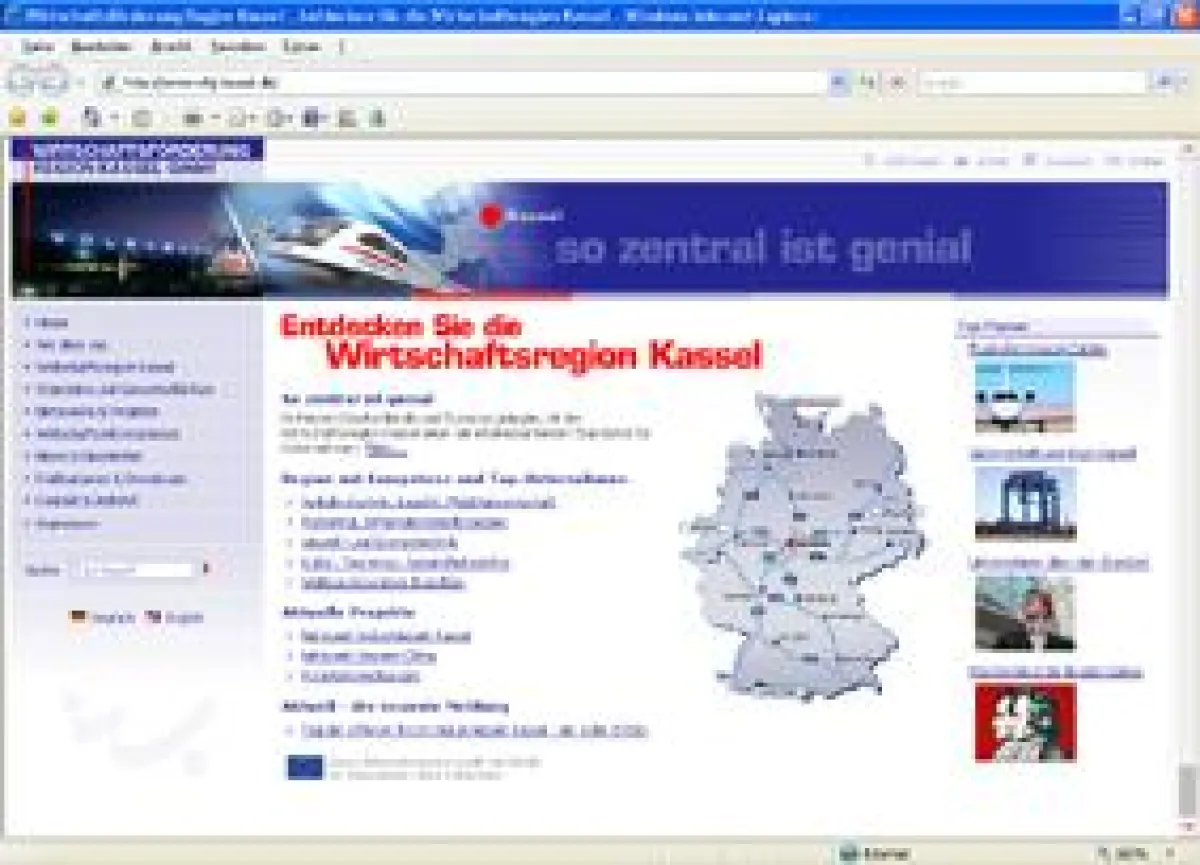 Screenshot Wirtschaftsförderung Region Kassel