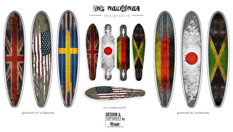 Bild: NATIONALBOARD -Designs auf Surfboards und Longboards.
