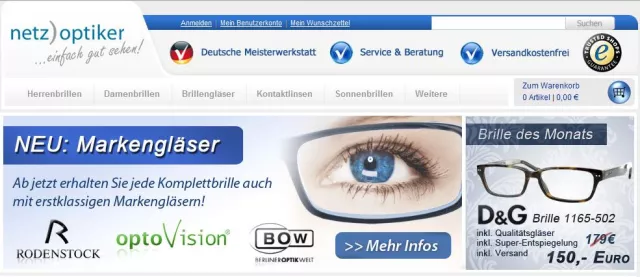Bild: Netzoptiker: Jetzt auch Markengläser von Rodenstock und Optovision im Sortiment