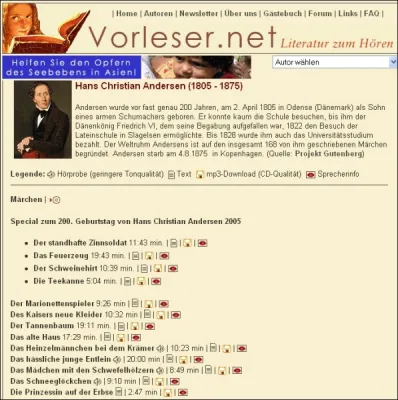 Bild: Vorleser.net: Kostenlose Hörbücher zum 200. Geburtstag H. C. Andersens