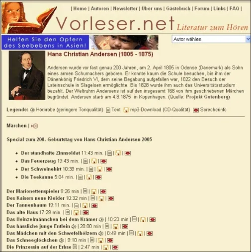 Bild: Vorleser.net: Kostenlose Hörbücher zum 200. Geburtstag H. C. Andersens