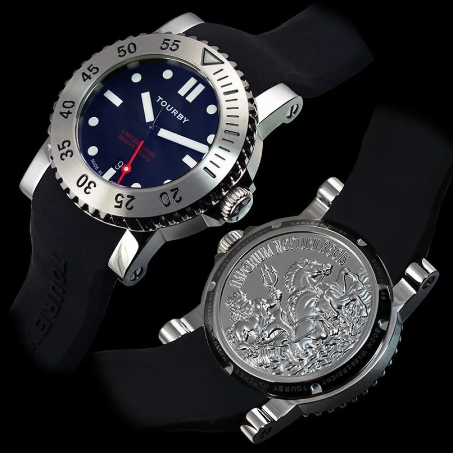 Tourby Watches Taucheruhr mit Schweizer Automatikwerk und Bodenprägung