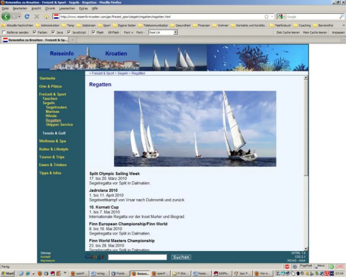 Detaillierte Segel-Informationen bei Reiseinfo Kroatien