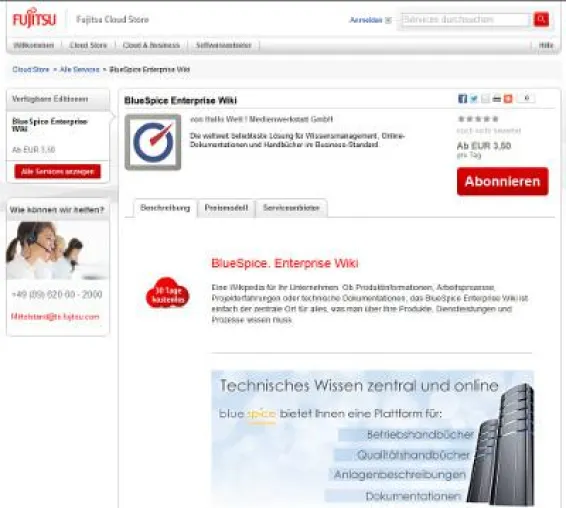BlueSpice for MediaWiki jetzt im Fujitsu Cloud Store Bild: BlueSpice for MediaWiki jetzt im Fujitsu Cloud Store