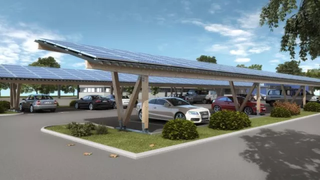 Bild: Solarcarports mit Holzstruktur: nachhaltig, optisch ansprechend, langlebig und kostengünstig