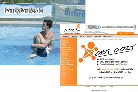 Handytarife.de präsentiert „Arschbombe – Die Weltmeisterschaft 2005“ , Message-Portal gozy.de geht online Bild: Handytarife.de präsentiert „Arschbombe – Die Weltmeisterschaft 2005“ , Message-Portal gozy.de geht online