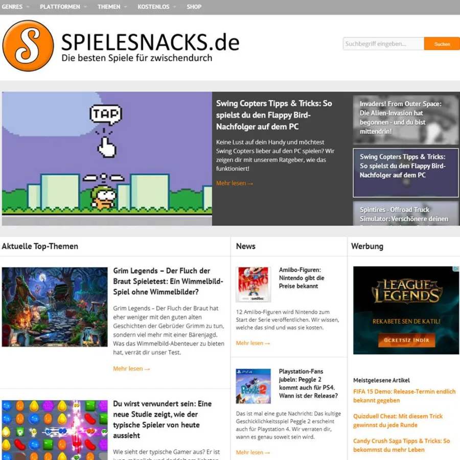 Das neue Design von Spielesnacks.de