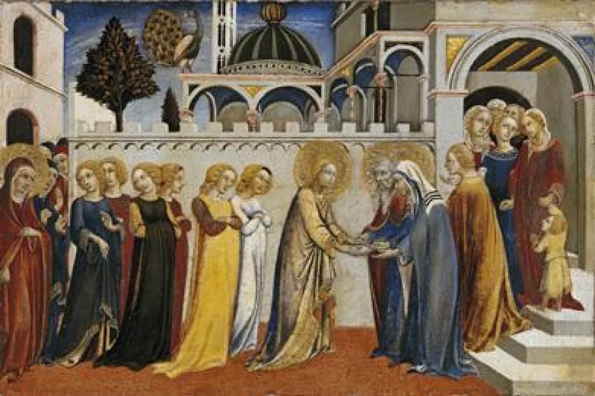 Sano di Pietro (1405-1481), Heimkehr Mariens aus dem Tempel. Um 1448-1452; Lindenau-Museum Altenburg, Fotograf: Bernd Sinterhauf