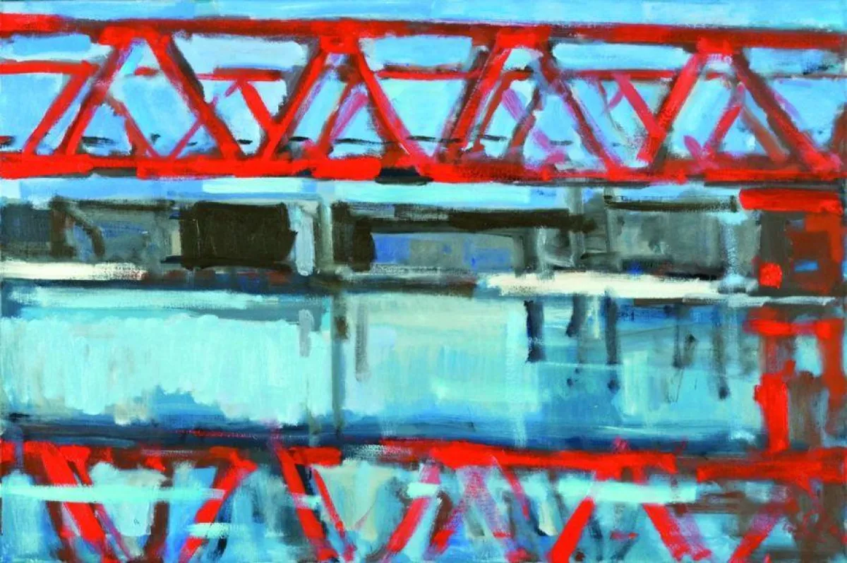 Wolf Bertram Becker: Rote Brücke über die Elbe, 2010