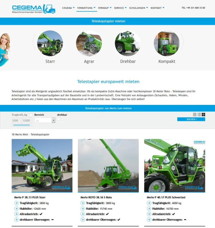 Telestaplerbereich der neuen Homepage