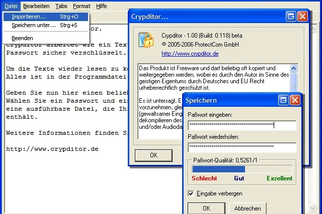 Bild: Freeware Crypditor: Der Texteditor mit dem Verschlüsselungs-Trick