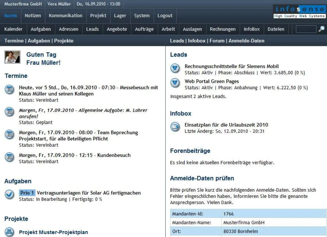 Portal zum Web-Service iscrm