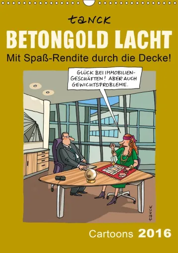 Bild: Ein Cartoon-Kalender nimmt mit skurrilem Witz Themen der Immobilienwirtschaft aufs Korn