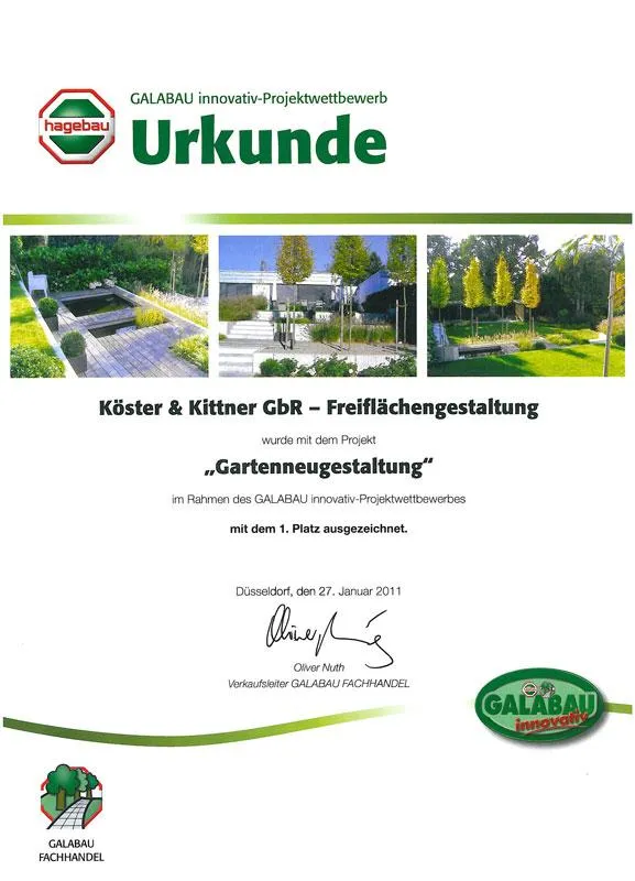 Urkunde der Preisverleihung
