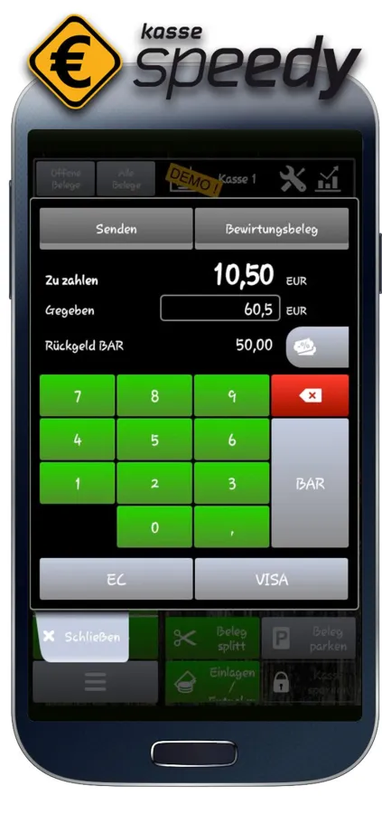 Das Kassensystemsse Speedy” unterstützt in Verbindung mit einem Kartenlesegerät die Bargeldauszahlun