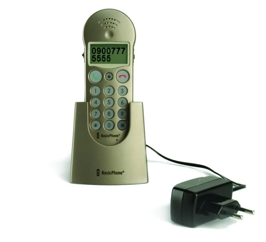 Das BasicPhone mit Ladeschale und Netzadapter