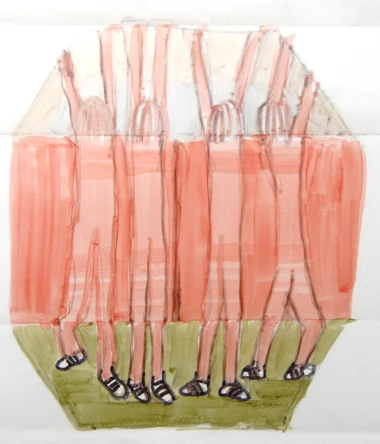 Anne Kaminsky: Entwurf für eine Tischtennisplatte, 2013, Marker auf Transparentfolie, 29,7 x 21 cm