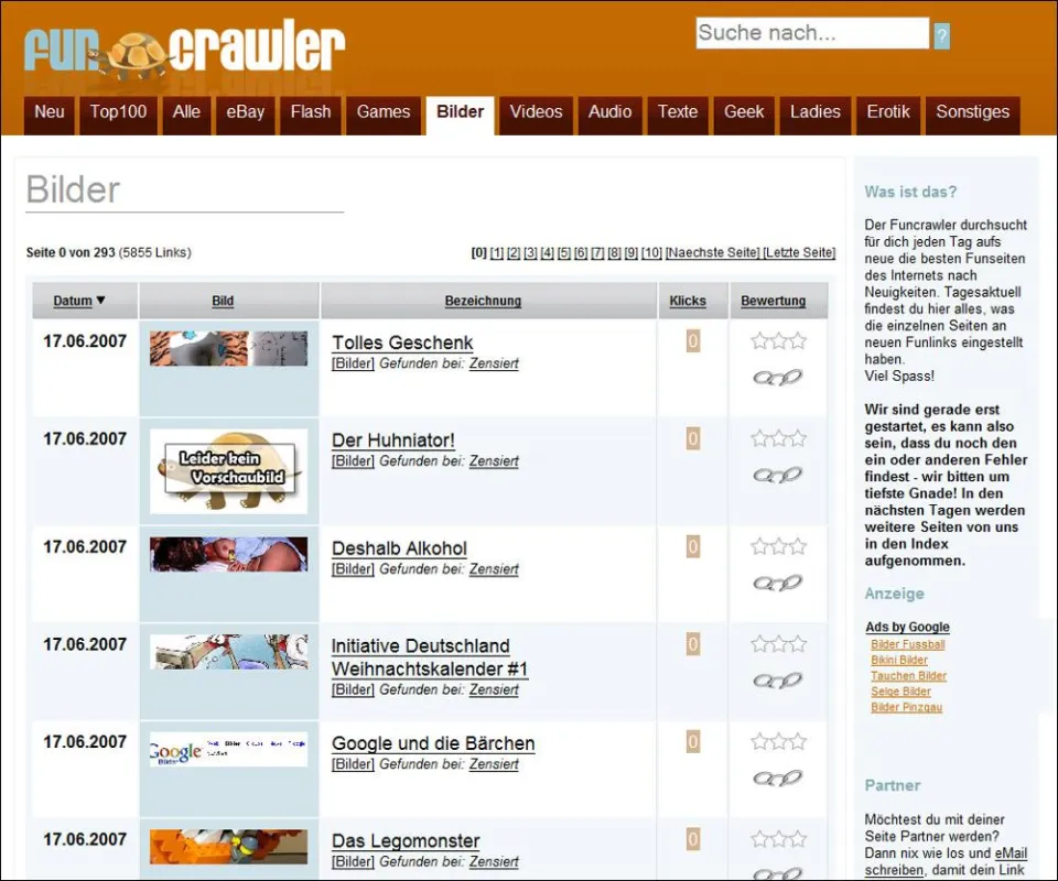 Screenshot der Homepage
