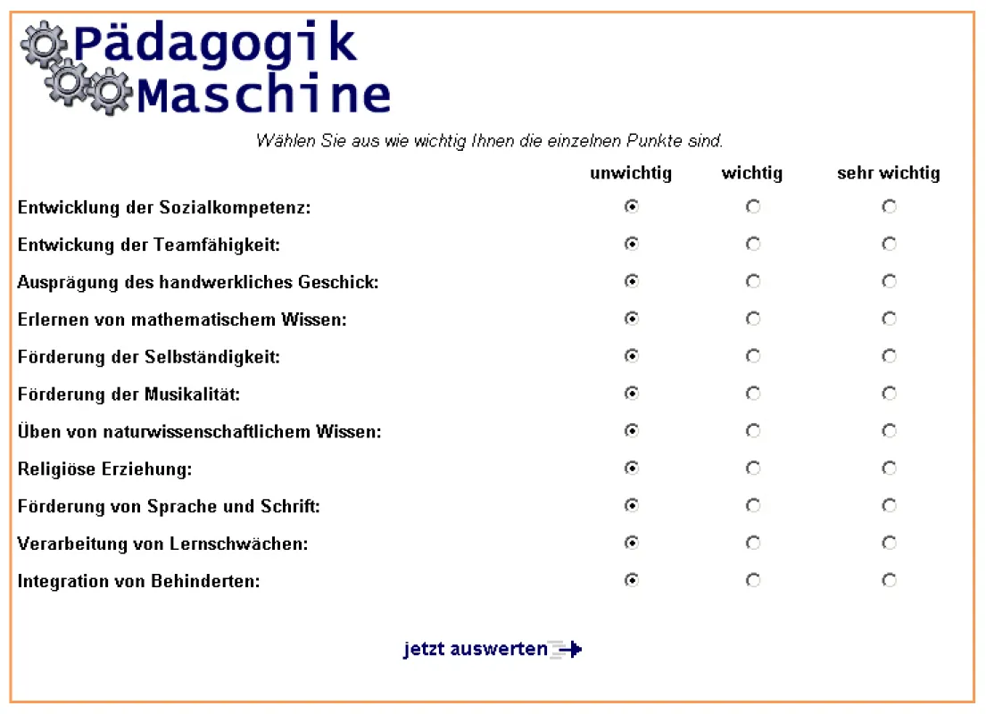 Screenshot der Pädagogik-Maschine.