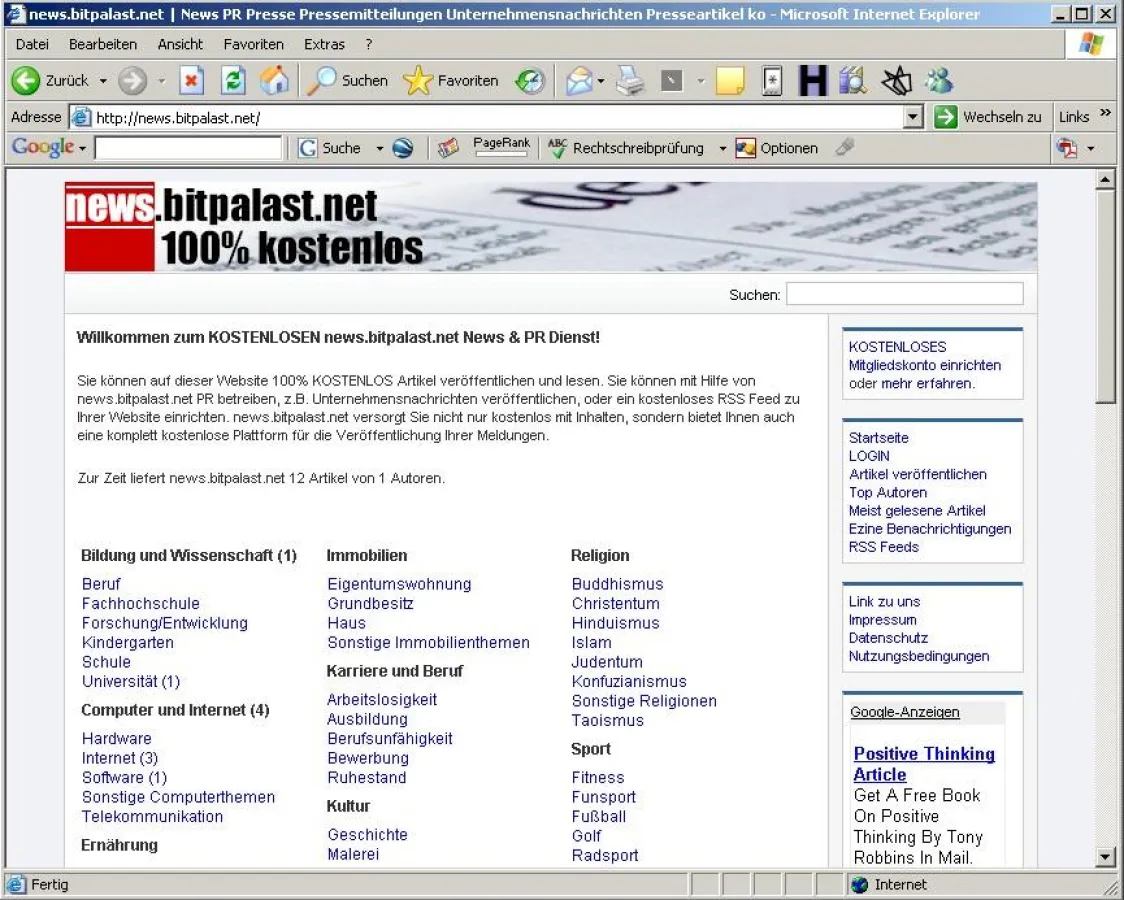 Gratis-PR Portal news.bitpalast.net feiert 250. Meldung