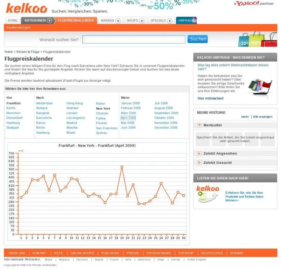 Innovative Grafik des Flugpreiskalenders ermöglicht schnelle Übersicht der günstigsten Reisezeiten