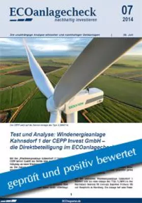 Bild: Positiver ECOanlagecheck für aktuelle Direktbeteiligung Windenergieanlage Kahnsdorf 1