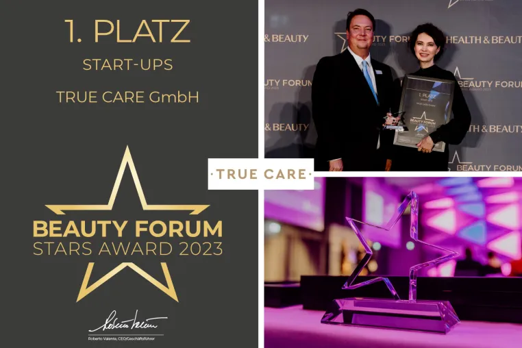 Bild: TRUE CARE – Stolzer Gewinner des Beauty Forum Stars Award 2023 in der Kategorie „Bestes Start-up Unternehmen“