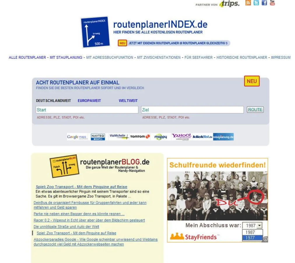 8 Routenplaner auf einmal auf routenplanerindex.de