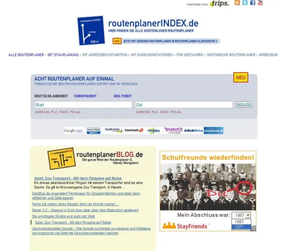 Bild: routenplanerINDEX.de mit Multi-Routenplaner - Acht Routenplaner auf einmal