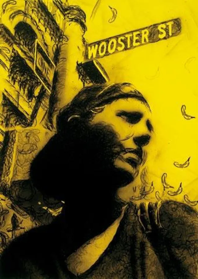 Thomas Baumgärtel, “Ecke Wooster”, Spraybananen auf Leinen, 140 x 100 cm, 1997