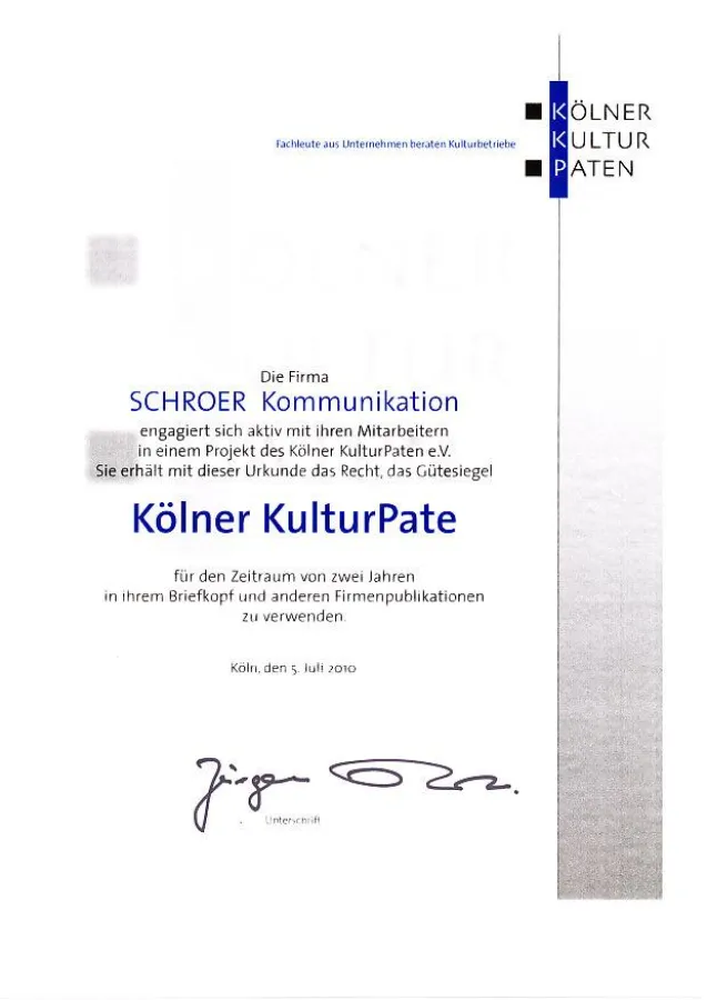 Urkunde der KulturPaten