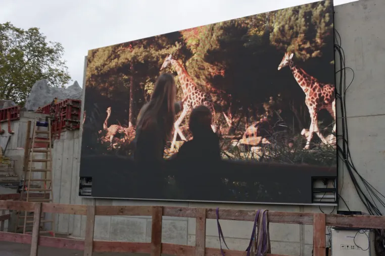 Bild: Installation einer 3D-fähigen Videowand auf einem Leipziger Bauareal