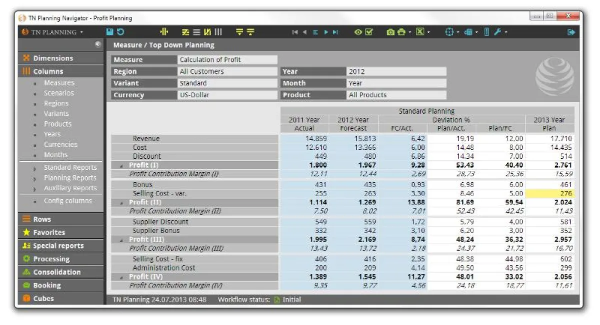 Screenshot der TN Planning Planungsoberfläche