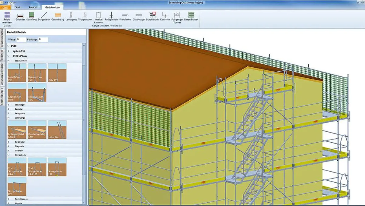 Darstellung eines PERI UP Easy Gerüstmodells in CP Scaffolding CAD 3D.