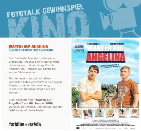 „Warten auf Angelina“ - Fototalk.de Gewinnspiel zum Kinostart Bild: „Warten auf Angelina“ - Fototalk.de Gewinnspiel zum Kinostart