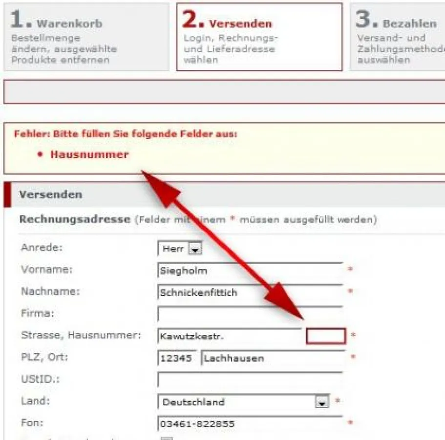 Klare Fehlerangaben beim Bestellen zeigt QuickAudio.de