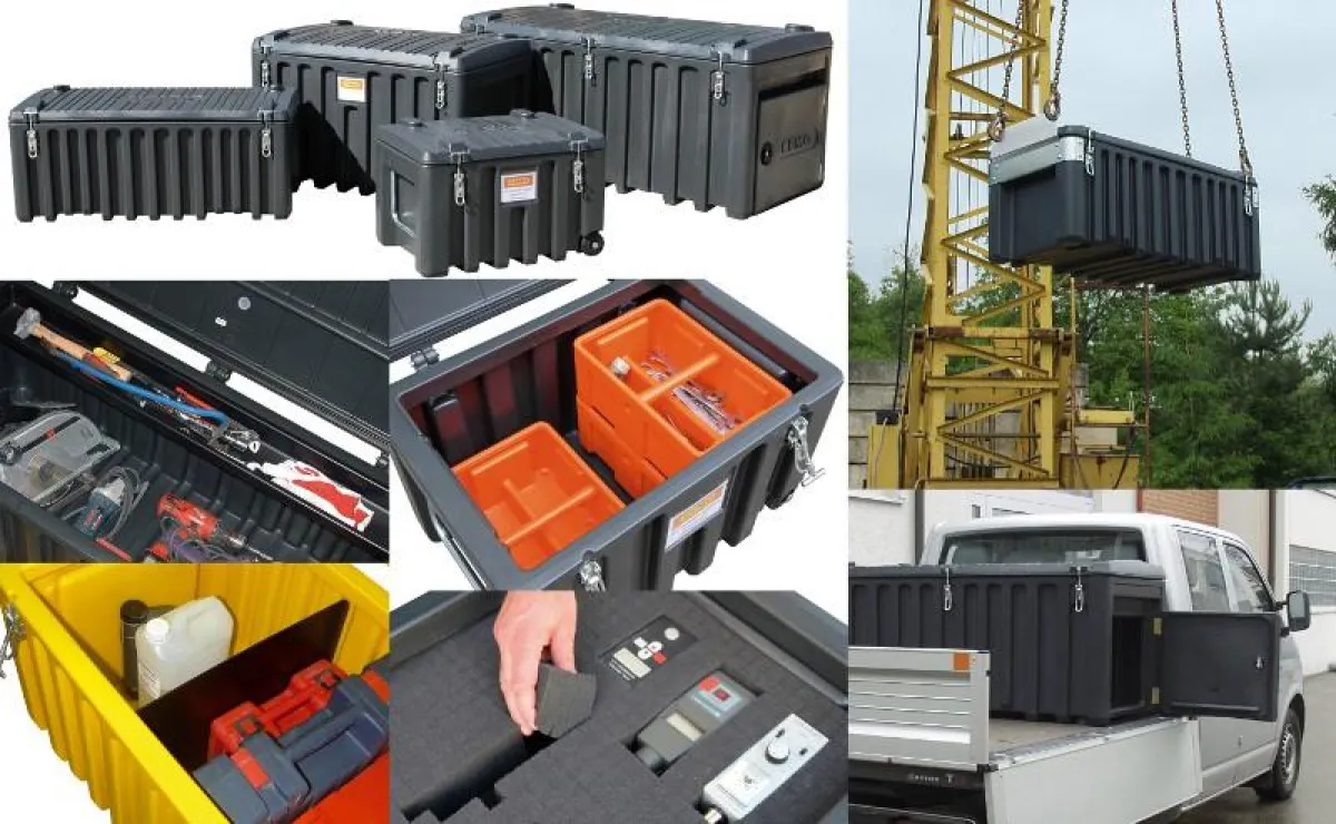 Kranbare Boxen mit individuellen Einsätzen für Ordnung und gegen Verrutschen von Kleinteilen