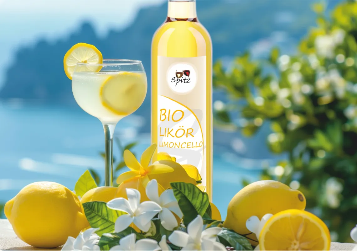 Bio Limoncello aus sonnenverwöhnten Bio Zitronen, ausgezeichnet mit der Silbernen Medaille der DLG,  (© Honorarfreie Verwendung für den publizistischen, nicht-kommerziellen Einsatz.)