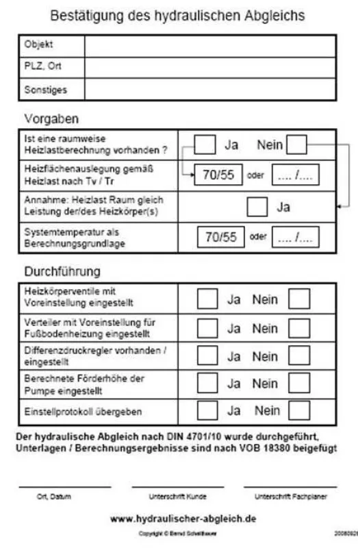 Bestätigung hydraulischer Abgleich