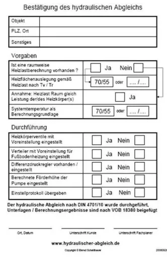Bild: Ablauf, Dokumentation und Nachweis des hydraulischen Abgleichs