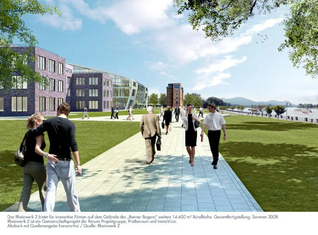 Das Rheinwerk2 bietet auf dem Gelände des Bonner Bogens 14.600 m² Büroflächen. Gesamtfertigstellung Sommer 2008. Die ersten Mieter sind bereits eingezogen. Quelle: Rheinwerk2
