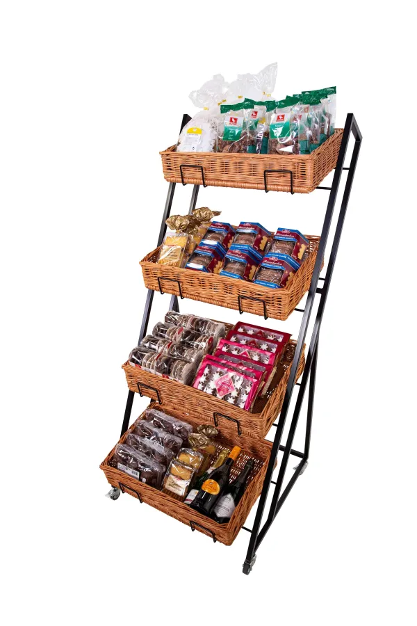 Das Korb-Aktionsregal Pepe bietet sich bestens für Zweitplatzierungen von Saisonartikeln an. (© FMU GmbH)